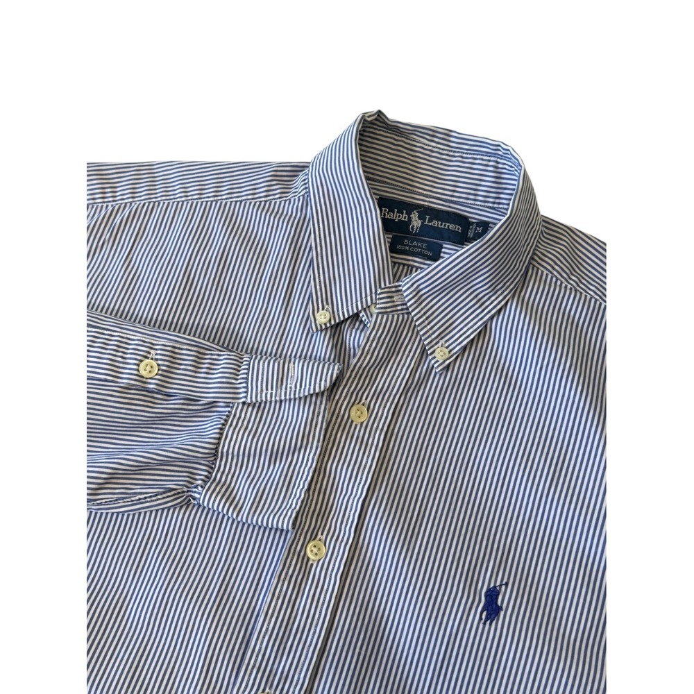 Ralph Lauren Blake Blue Striped Crisp Poplin Button Down Preppy Shirt, M